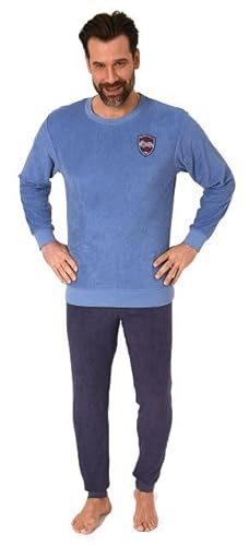 Normann Herren Langarm Frottee Pyjama mit Rundhals-Ausschnitt & Bündchen + Übergrößen, Farbe:blau, Größe:48 von Normann