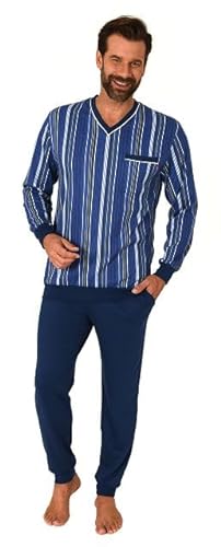 Normann Herren Langarm Schlafanzug mit Bündchen in Streifenoptik, Farbe:blau, Größe:48 von Normann