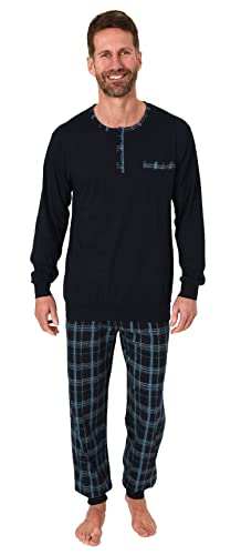 Normann Herren Schlafanzug Pyjama mit Bündchen und Karierter Jersey Hose - auch in Übergrössen, Farbe:Marine, Größe:68/70 von Normann