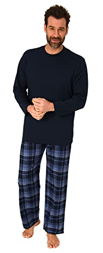 Normann Herren Schlafanzug lang, Pyjama mit Karierter Flanell-Hose, Farbe:Marine, Größe:60-62 von Normann