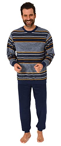 Normann Herren Schlafanzug mit Bündchen in Frottee Qualität Streifenoptik, Farbe:blau, Größe:58 von Normann