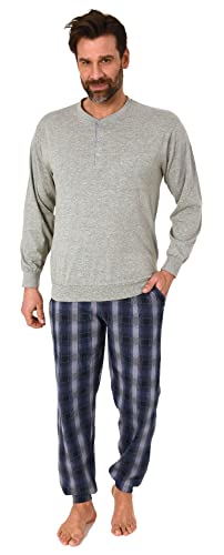 Normann Herren Schlafanzug mit Bündchen und Karierter Jersey Hose - auch in Übergrössen, Farbe:grau-Mel., Größe:58 von Normann