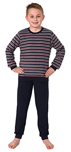 Normann Jungen Frottee Schlafanzug Pyjama Langarm mit Bündchen in Streifenoptik, Farbe:Marine, Größe:164 von Normann