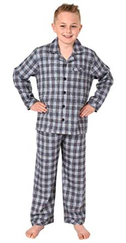 Normann Jungen Langarm Flanell Schlafanzug Pyjama in Karo Optik zum durchknöpfen, Farbe:grau, Größe:176 von Normann