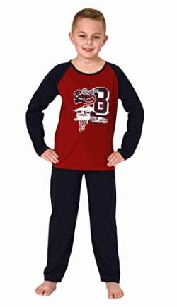 Normann Jungen Langarm Schlafanzug Pyjama mit coolen Basketball-Motiv, Farbe:rot, Größe:128 von Normann