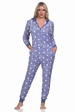 Normann Kuschelig Warmer Damen Jumpsuit Schlafanzug Overall aus Coralfleece in Tupfen Punkte Optik, Farbe:blau, Größe:40/42 von Normann