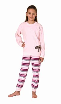 Normann Kuscheliger Mädchen Frottee Schlafanzug Langarm mit Bündchen und süssen Faultier Tiermotiv, Farbe:rosa, Größe:116 von Normann