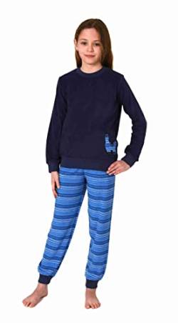 Normann Kuscheliger Mädchen Frottee Schlafanzug Langarm mit Bündchen und süssen Tiermotiv, Farbe:Navy, Größe:140 von Normann