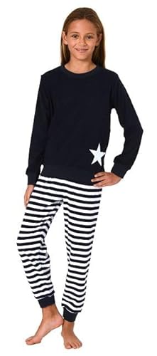 Normann Kuscheliger Mädchen Frottee Schlafanzug mit Bündchen in Sterne-Optik, Farbe:Navy, Größe:128 von Normann
