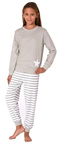 Normann Kuscheliger Mädchen Frottee Schlafanzug mit Bündchen in Sterne-Optik, Farbe:grau-Mel., Größe:128 von Normann