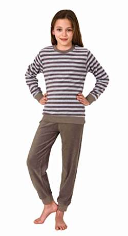 Normann Kuscheliger Mädchen Langarm Frottee Schlafanzug Pyjama mit Bündchen in Streifenoptik, Farbe:grau, Größe:164 von Normann