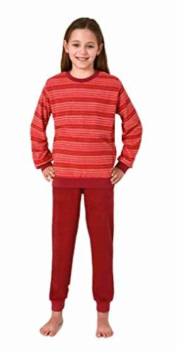 Normann Kuscheliger Mädchen Langarm Frottee Schlafanzug Pyjama mit Bündchen in Streifenoptik, Farbe:rot, Größe:140 von Normann