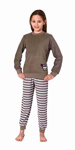 Normann Kuscheliger Mädchen Langarm Frottee Schlafanzug Pyjama mit Bündchen und süssen Tiermotiv, Farbe:grau, Größe:140 von Normann