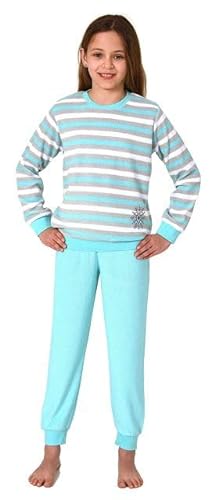 Normann Mädchen Frottee Pyjama in Ringel-Optik, Warmer Schlafanzug mit Bündchen, Farbe:Mint, Größe:128 von Normann