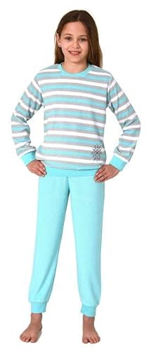 Normann Mädchen Frottee Pyjama in Ringel-Optik, Warmer Schlafanzug mit Bündchen, Farbe:Mint, Größe:140 von Normann
