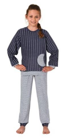 Normann Mädchen Frottee Pyjama mit Bündchen, Warmer Schlafanzug in toller Ringel-Optik, Farbe:Tupfen, Größe:152 von Normann