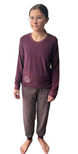 Normann Mädchen Langarm Frottee Schlafanzug Pyjama mit Bündchen und Pyjamahose in Streifenoptik, Farbe:Beere, Größe:128 von Normann