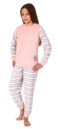 Normann Mädchen Schlafanzug, Frottee Pyjama mit Bündchen und süßem Motiv, Streifenoptik, Farbe:apricot, Größe:140 von Normann