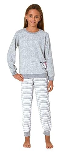 Normann Mädchen Schlafanzug, Frottee Pyjama mit Bündchen und süßem Motiv, Streifenoptik, Farbe:rosa, Größe:152 von Normann