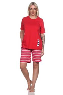 Normann Maritimer Damen Kurzarm Schlafanzug Shorty mit Leuchtturm - auch in Übergrössen, Farbe:rot, Größe:36-38 von Normann