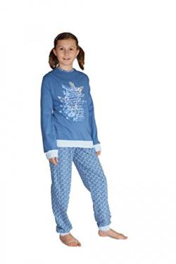 Normann Süsser Mädchen Pyjama Langarm mit Bündchen und Schmetterling als Motiv 181 401 90 212, Farbe:blau, Größe:128 von Normann