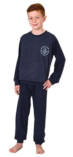 Normann Warmer Jungen Frottee Pyjama/Schlafanzug mit Bündchen und Stickerei, Farbe:blau, Größe:134-140 von Normann