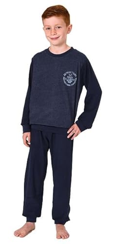 Normann Warmer Jungen Frottee Pyjama/Schlafanzug mit Bündchen und Stickerei, Farbe:blau, Größe:158-164 von Normann