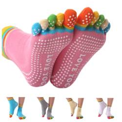 5 Paar Damen Yoga Socken Anti-Rutsch-Socken Bunt Fünf Finger Socken rutschfeste Stoppersocken Zehensocken von Norsen