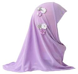 Mädchen Kopftuch mit Blumen Kinder Muslimischer Hijab Kleines Mädchen Moslem Schal Elegante Arabien Islamische Kopfkappe Kleidung Schal Turban Gesichtsschleier Kopfbedeckung (Lila) von Norsen