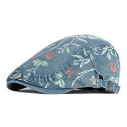 Norsen Damen Denim Schirmmütze Flatcap mit Vintage Blumen Design Schiebermütze Barett Driving Cabbie Jagd Flatcap Kappe (B) von Norsen