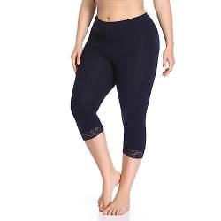 North Bund Damen Capri 3/4 Leggings High Waist Leggins Blickdicht Sporthose Sexy Bauchweg Gymnastikhose Übergröße Mit Spitze Sommer Für Yoga Gym Freizeit Blau XL von North Bund