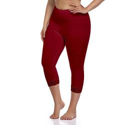 North Bund Damen Capri 3/4 Leggings High Waist Leggins Blickdicht Sporthose Sexy Bauchweg Gymnastikhose Übergröße Mit Spitze Sommer Für Yoga Gym Freizeit Rot L XL von North Bund