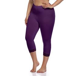 North Bund Damen Capri 3/4 Leggings High Waist Leggins Blickdicht Sporthose Sexy Bauchweg Gymnastikhose Übergröße Mit Spitze Sommer Für Yoga Gym Freizeit Violett 4XL von North Bund