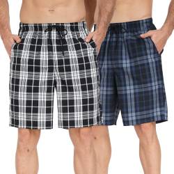 North Bund Herren 2er-Pack Schlafanzughose Kurz Baumwolle Schlafshorts Kariert Pyjamahose Freizeithose für Männer Loungewear Kurze Nachtwäsche Shorty Loungehose Sommer Mit Taschen M von North Bund