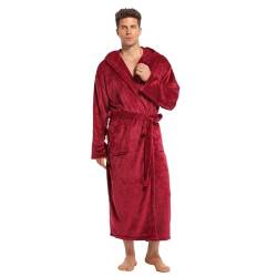 North Bund Herren Bademantel Flanell Sauna Nachtwäsche Weich Flauschig Lang Edler Weicher Kimono Mit Kapuze Plüsch Warm Hausmantel Burgunderrot S von North Bund