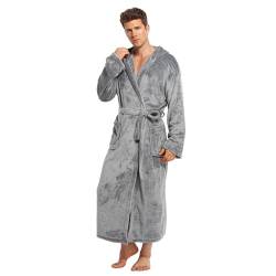 North Bund Herren Bademantel Flanell Sauna Nachtwäsche Weich Flauschig Lang Edler Weicher Kimono Mit Kapuze Plüsch Warm Hausmantel Grau S von North Bund