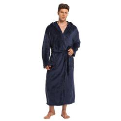 North Bund Herren Bademantel Flanell Sauna Nachtwäsche Weich Flauschig Lang Edler Weicher Kimono Mit Kapuze Plüsch Warm Hausmantel Marineblau S von North Bund