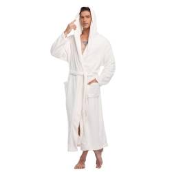 North Bund Herren Bademantel Flanell Sauna Nachtwäsche Weich Flauschig Lang Edler Weicher Kimono Mit Kapuze Plüsch Warm Hausmantel Weiß S von North Bund