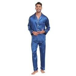 North Bund Herren Schlafanzug Pyjama Set Nachtwäsche Satin Lang Zweiteiliger Langarm Ärmel Knopfleiste Hausanzug Pyjamahose Seide Männer Loungewear Mit V Ausschnitt Knopfleiste Taschen von North Bund