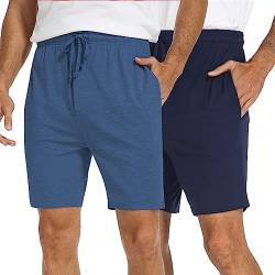 North Bund Herren Schlafanzughose Kurz Pyjamahose 2er Pack Schlafshorts Freizeithose Sommer Nachtwäsche Schlafhose Weich Shorts Sleephose Für Männer Shorty Schlafanzugshorts Seitentaschen 2XL von North Bund