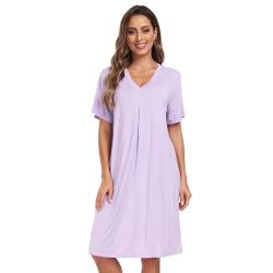 North Bund Nachthemd Damen Kurzarm Nachtwäsche Sommer Schlafshirt Loose fit Negligee V-Ausschnitt Sleepwear S-XXL Lila L von North Bund