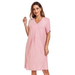 North Bund Nachthemd Damen Kurzarm Nachtwäsche Sommer Schlafshirt Loose fit Negligee V-Ausschnitt Sleepwear S-XXL Rosa L von North Bund