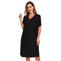 North Bund Nachthemd Damen Kurzarm Nachtwäsche Sommer Schlafshirt Loose fit Negligee V-Ausschnitt Sleepwear S-XXL Schwarz L von North Bund