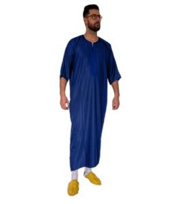 Nourfes Herren Kaftan Ethnisch Robe Muslimische Arabische Islamische Kleidung Marokkanische Kleidung Jelaba Herren Ramadan Kleidung (DE/NL/SE/PL, Alphanumerisch, L, Regular, Regular, Blau) von Nourfes