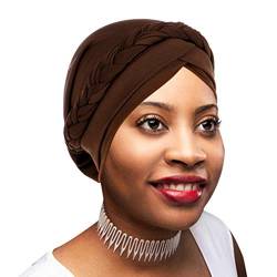 Novarena Afrikanischer Turban für Frauen Knoten vorgebundene Mütze Beanie Mütze Headwrap, 1 x geflochtenes braunes Band, Einheitsgröße von Novarena