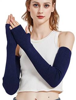 Novawo® fingerlose Armwärmer und Handschuhe aus fester Wolle, für Damen Gr. One size, navy von Novawo