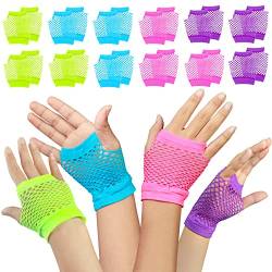 Novelty Place Fingerlose Netz-Handschuhe in Neonfarben - 12 Paare für Frauen & Mädchen, geeignet für 80er und 90er Jahre Partys, Raves & Festivals von Novelty Place