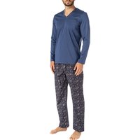 Novila Herren Pyjama blau Baumwolle Gemustert von Novila