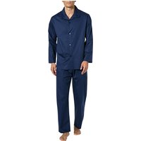 Novila Herren Pyjama blau Baumwolle unifarben von Novila