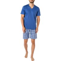 Novila Herren Pyjama blau Jersey-Baumwolle kariert von Novila